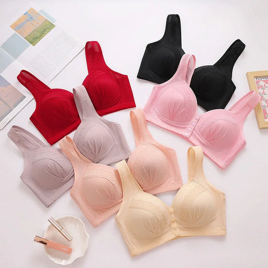 Vest style bra with thin front and open button design in various colours