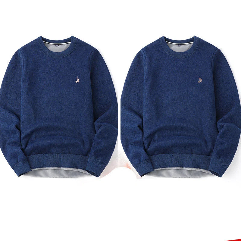 Men's navy blue velvet thickened winter sweater, regular fit, 100% polyester