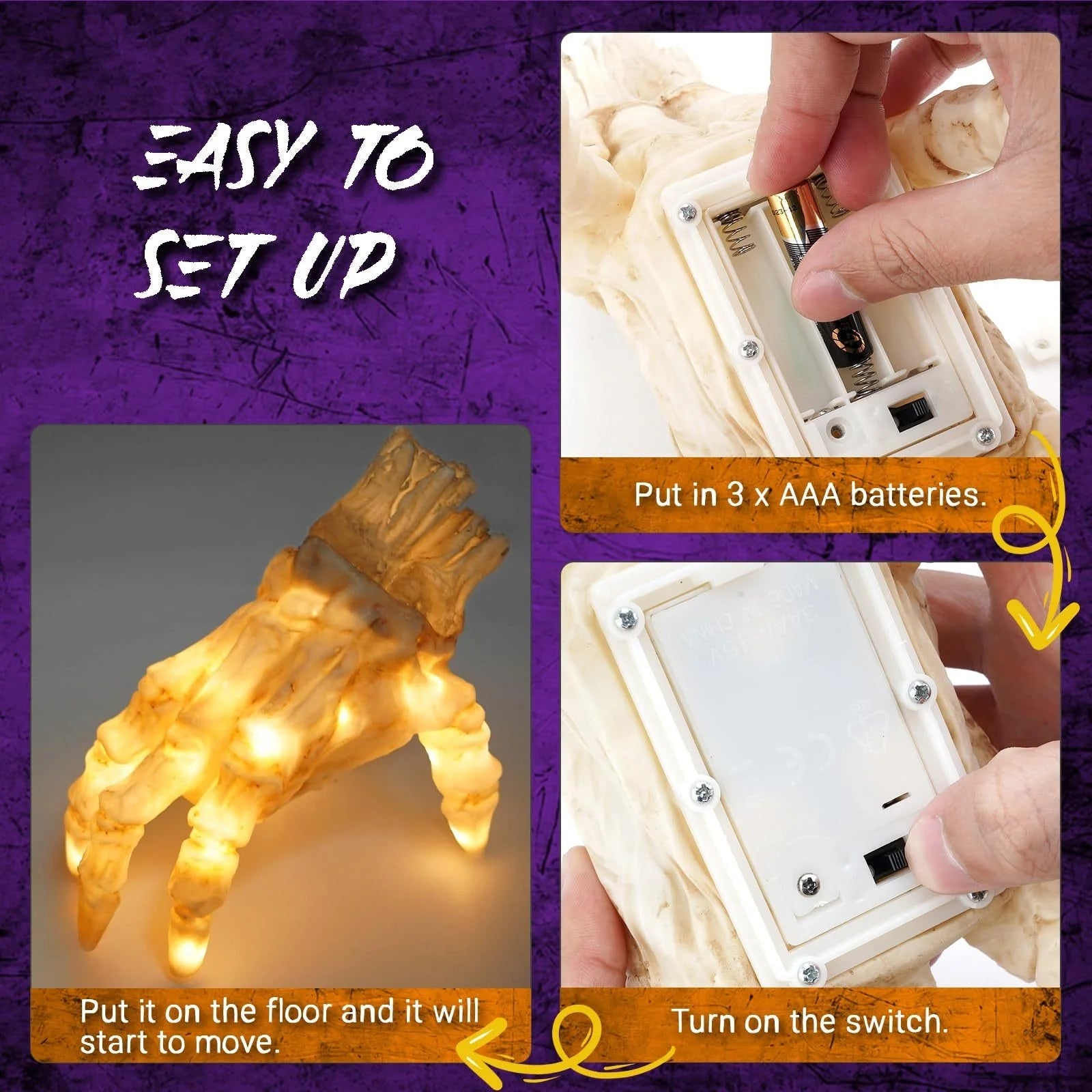 Realistic glowing zombie hand Halloween decoration with spooky sound and movement