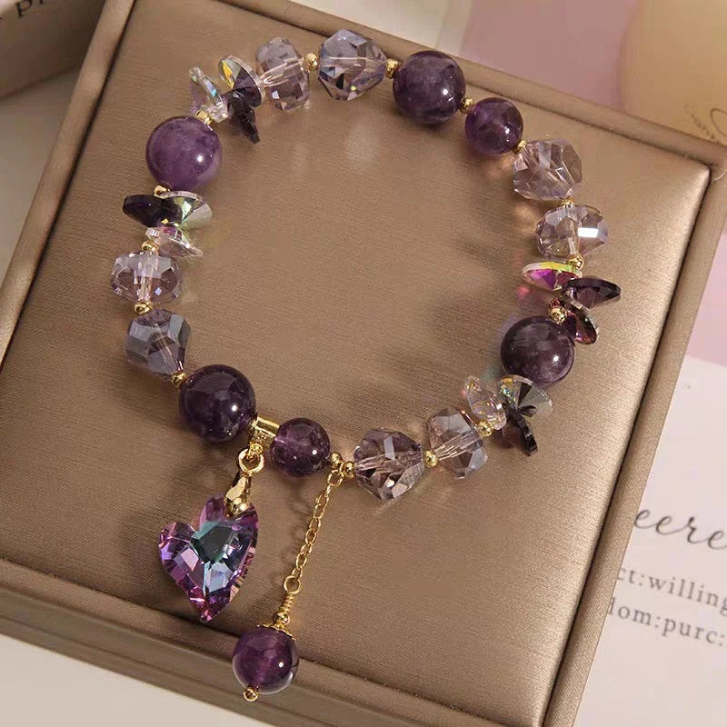Elegant Natural Amethyst Love Gem Bracelet with heart-shaped pendant