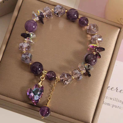 Elegant Natural Amethyst Love Gem Bracelet with heart-shaped pendant
