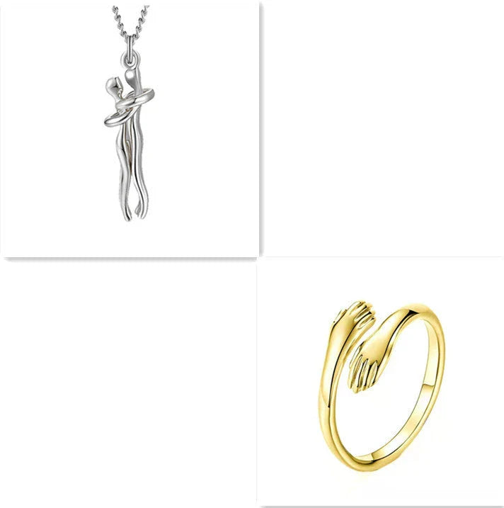 Stylish brass hugging couple necklace with minimalist design - a thoughtful Valentine's Day gift