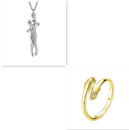 Stylish brass hugging couple necklace with minimalist design - a thoughtful Valentine's Day gift