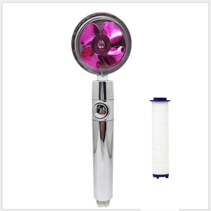 A high-pressure shower head with a stop button, cotton filter, and powerful water pressure for a luxurious bathing experience.