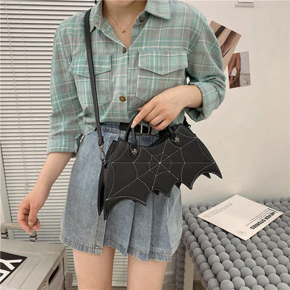 Halloween-inspired Spider Web Messenger Bag with intricate embroidery details, made of high-quality PU leather with adjustable strap