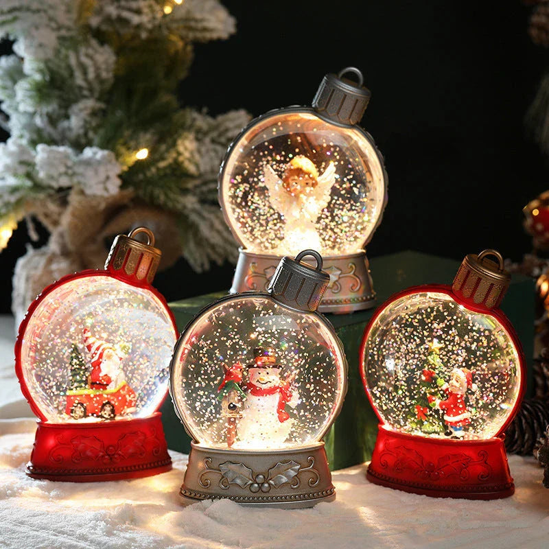 Luminous Christmas decoration with flame-like LED lighting, available in various festive designs including an old man, snowman, children's tree, and angel figure