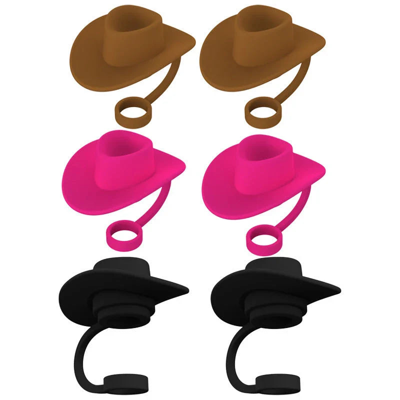 Premium straw covers in charming cowboy hat design, made of food-grade silicone for durable and reusable protection of your drinks