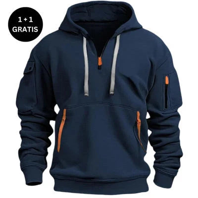 Cozy Hooded Pullover in Black, Navy Blue, Khaki, and Light Gray Colors