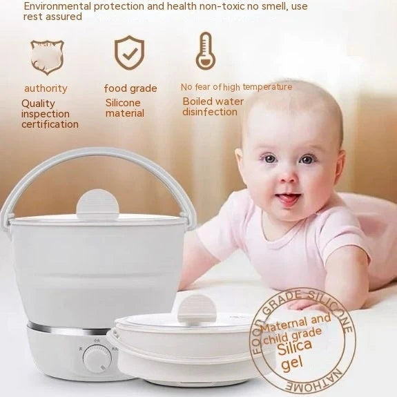 Portable folding electric cooker with food-grade silicone liner and stainless steel components