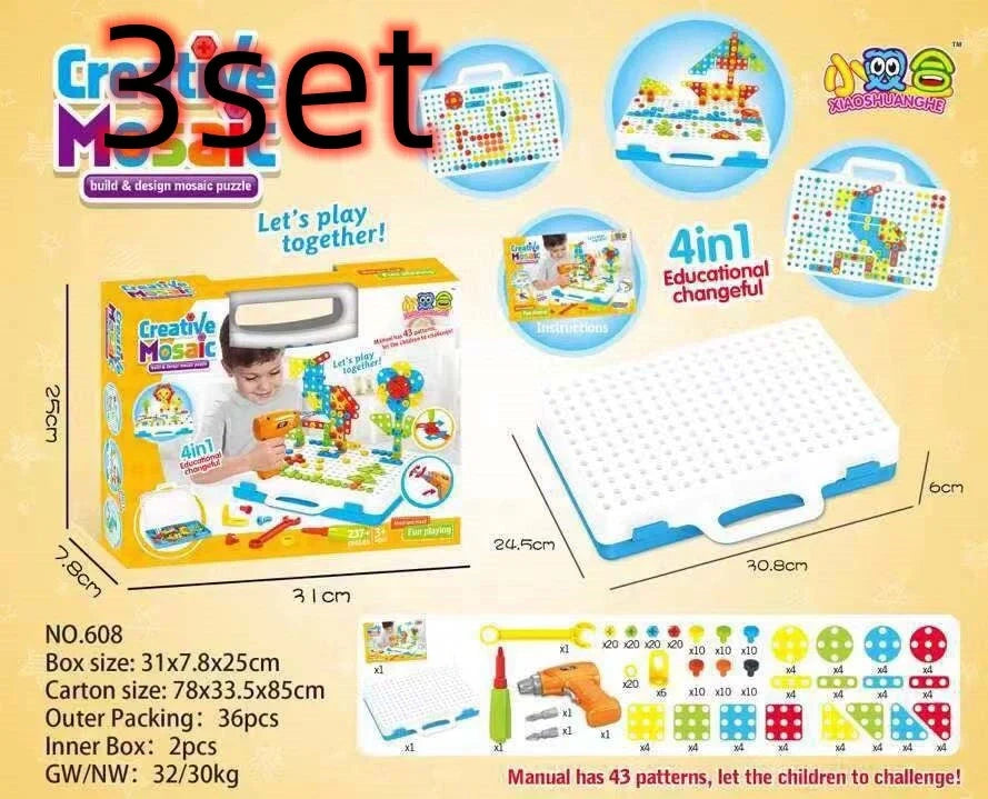 Educational building kit with safe plastic power drill for children aged 3+