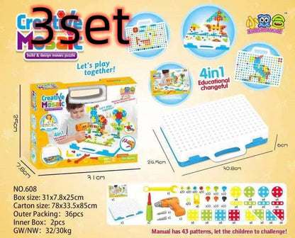 Educational building kit with safe plastic power drill for children aged 3+