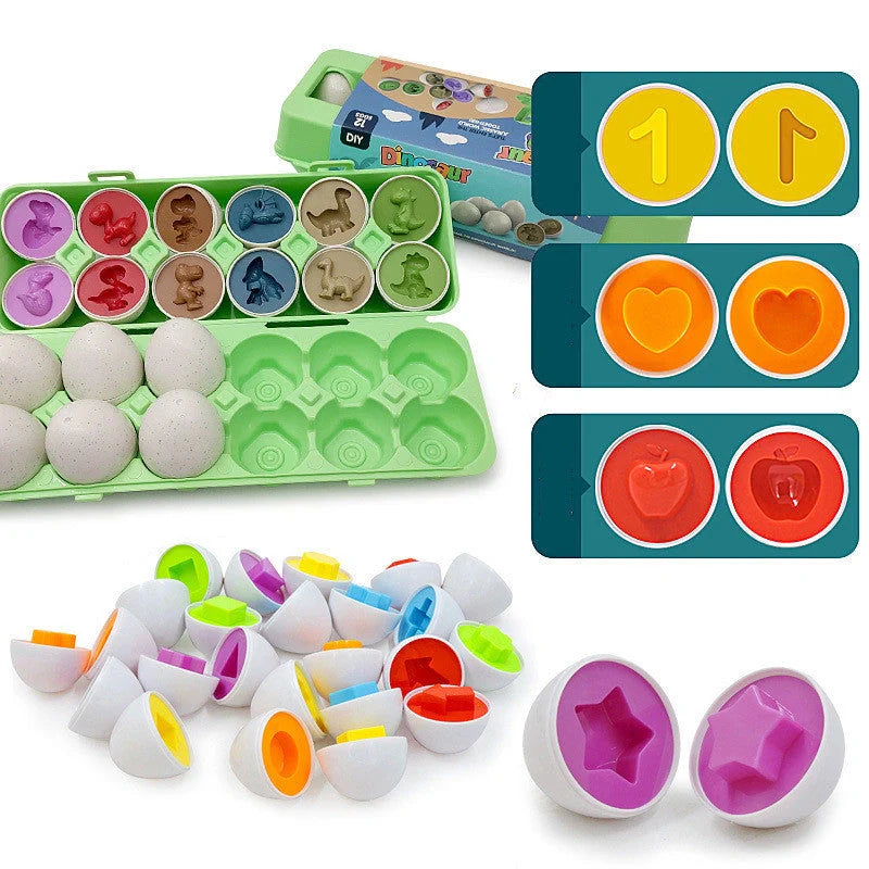 Educational smart egg toy for children, featuring 12 colourful eggs for shape and colour matching