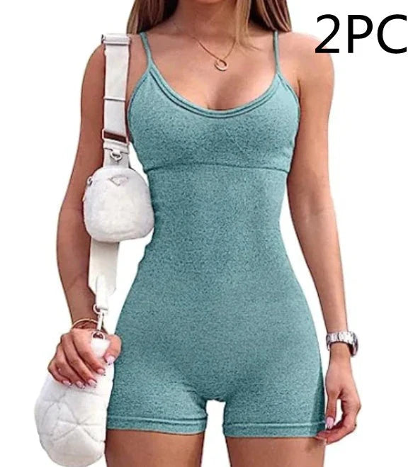 Premium workout jumpsuit with spaghetti straps, available in a variety of vibrant colors for an elevated fitness style