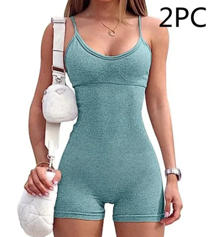 Premium workout jumpsuit with spaghetti straps, available in a variety of vibrant colors for an elevated fitness style