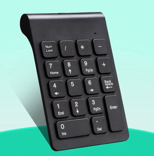 Wireless numerical keypad with ergonomic design, responsive buttons, and stable 2.4GHz connection for seamless productivity