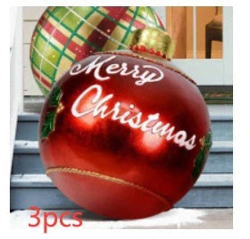 Vibrant inflatable Christmas baubles in a variety of colours and patterns, perfect for outdoor holiday decoration
