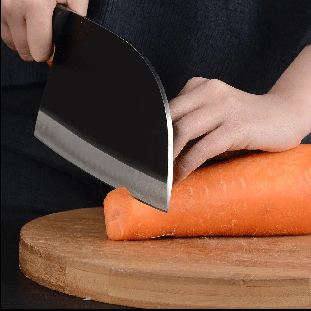 Hand-forged stainless steel butcher knife with wood handle for precision cooking