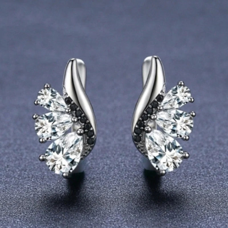 Classic Wings Shape Women's Black Drop-shaped Zircon Earrings, elegant copper design with sparkling zircon details.