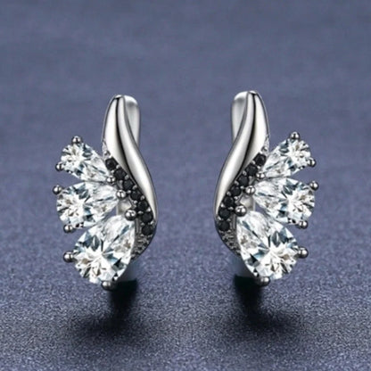 Classic Wings Shape Women's Black Drop-shaped Zircon Earrings, elegant copper design with sparkling zircon details.