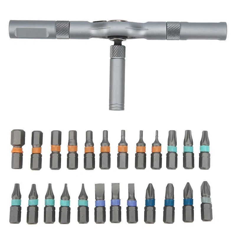 24-in-1 Ratchet Screwdriver Set with S2 alloy steel bits and compact handle