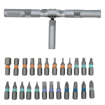 24-in-1 Ratchet Screwdriver Set with S2 alloy steel bits and compact handle