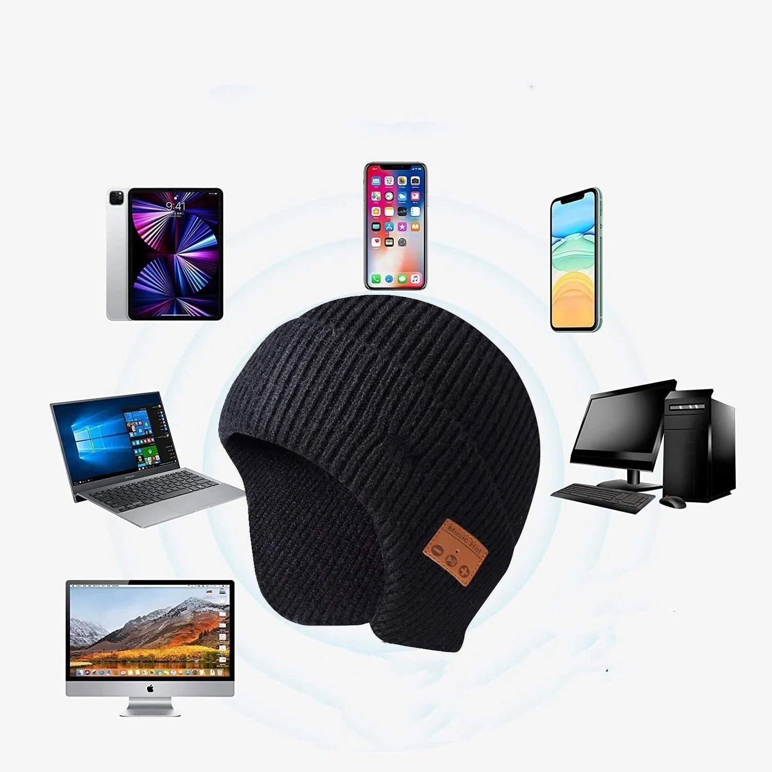 Thickened Blue Tooth Cap Knitted in various colours with dome crown and USB charging cable