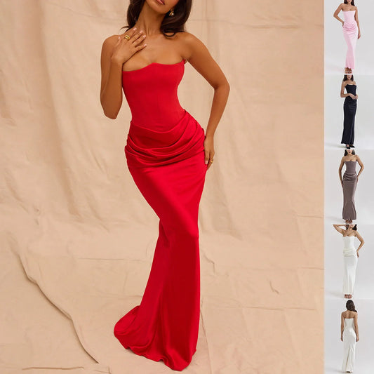 Elegant backless tube top dress in a variety of colours, featuring a sleek and sophisticated design for special occasions