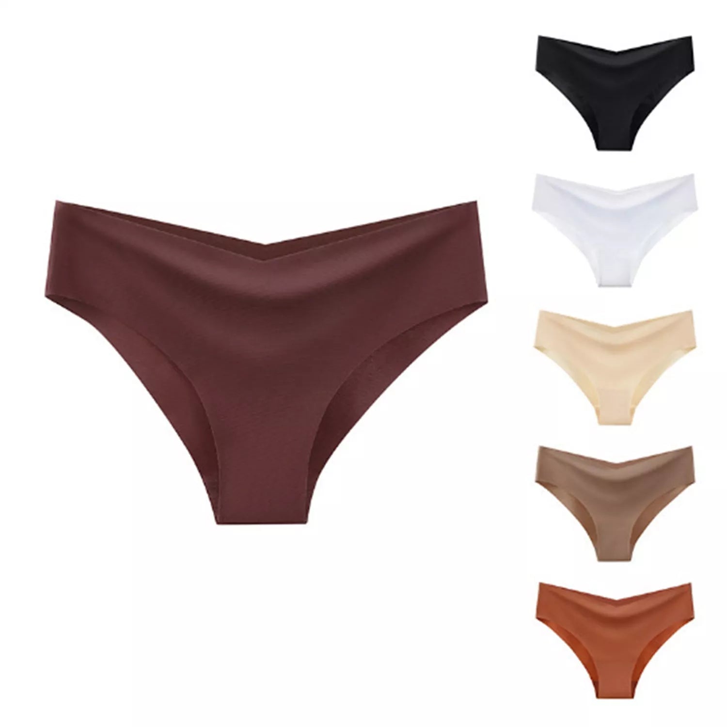 Women's V-shaped Waistband Seamless Ice Silk Panties in 5-colour set