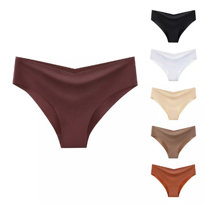 Women's V-shaped Waistband Seamless Ice Silk Panties in 5-colour set