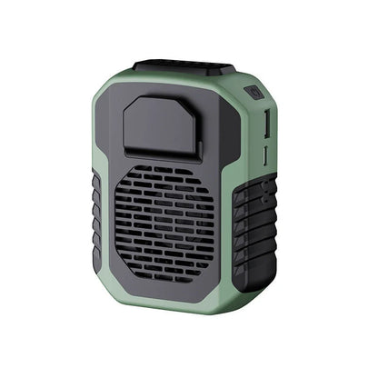 Portable waist fan with USB charging in green, black, and orange