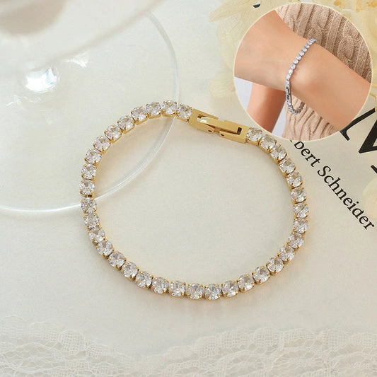 Women's titanium steel zircon bracelet with geometric design and double-safety clasps