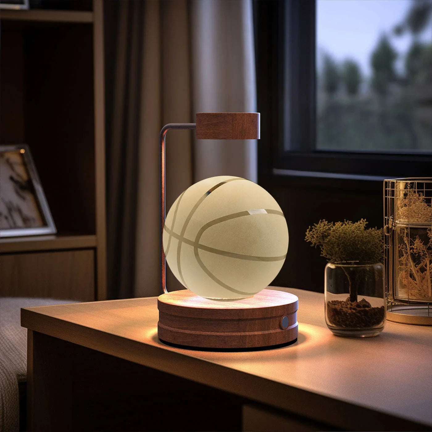 Enchanting crystal ball night light with cosmic designs, creating a warm and soothing ambiance in any room.