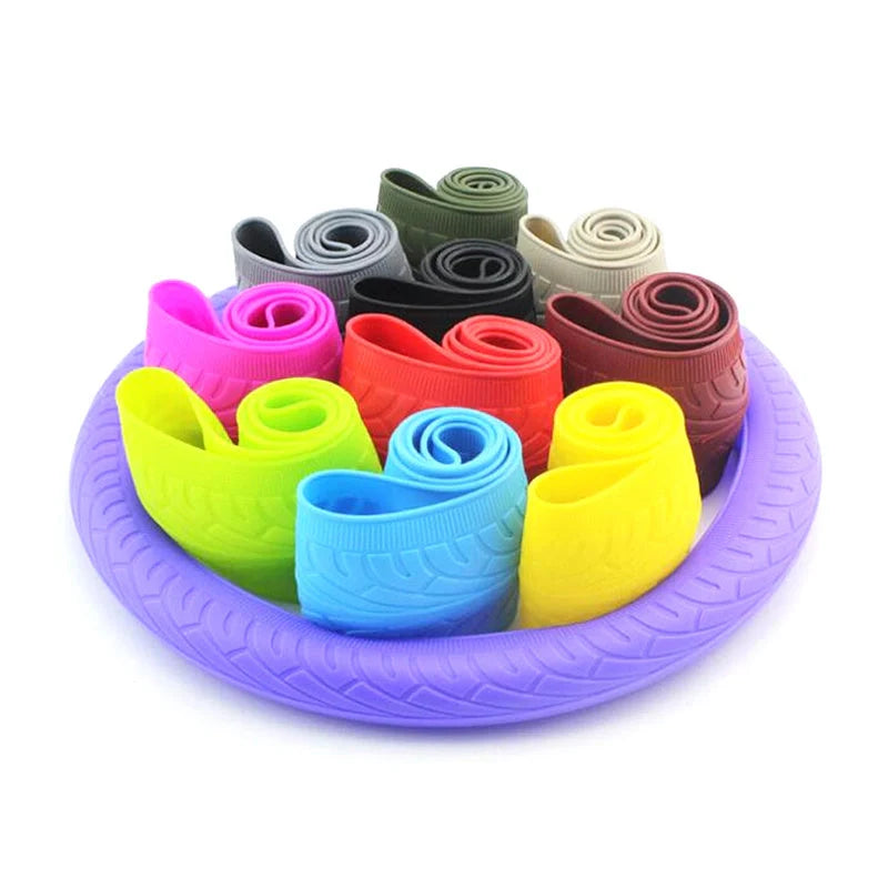 Anjiemei Silicone Steering Wheel Cover in various colours on a car steering wheel