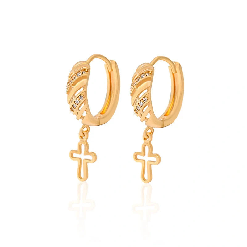 Gold-plated cross earrings in various colours for women