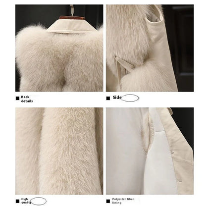 Women's patchwork winter fox fur jacket in milk tea and camel colours