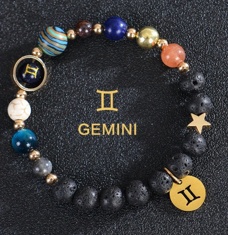 Frosted Stone Beaded Zodiac Bracelet featuring detailed zodiac signs on natural stone beads