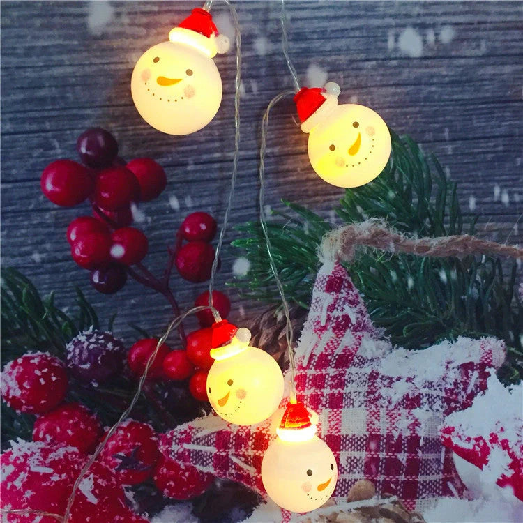 Navidad LED String Lights in Snowman, Snow Ball, and Santa Claus designs for festive decorations