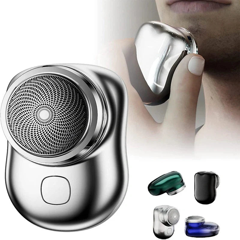 Mini Portable USB Rechargeable Electric Shaver for Men in black, blue, green, and silver