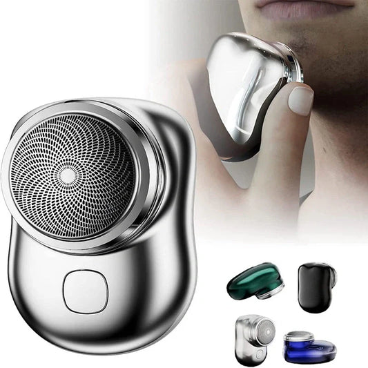 Mini Portable USB Rechargeable Electric Shaver for Men in black, blue, green, and silver