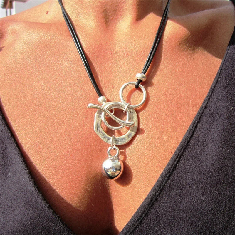 Bohemian leather necklace with OT buckle drop, a stylish fashion accessory