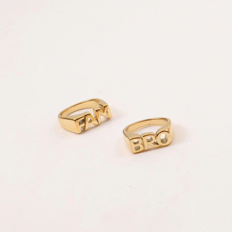 Women's Letter Seal Titanium Steel Plating 18K Gold Ring in various gold tones