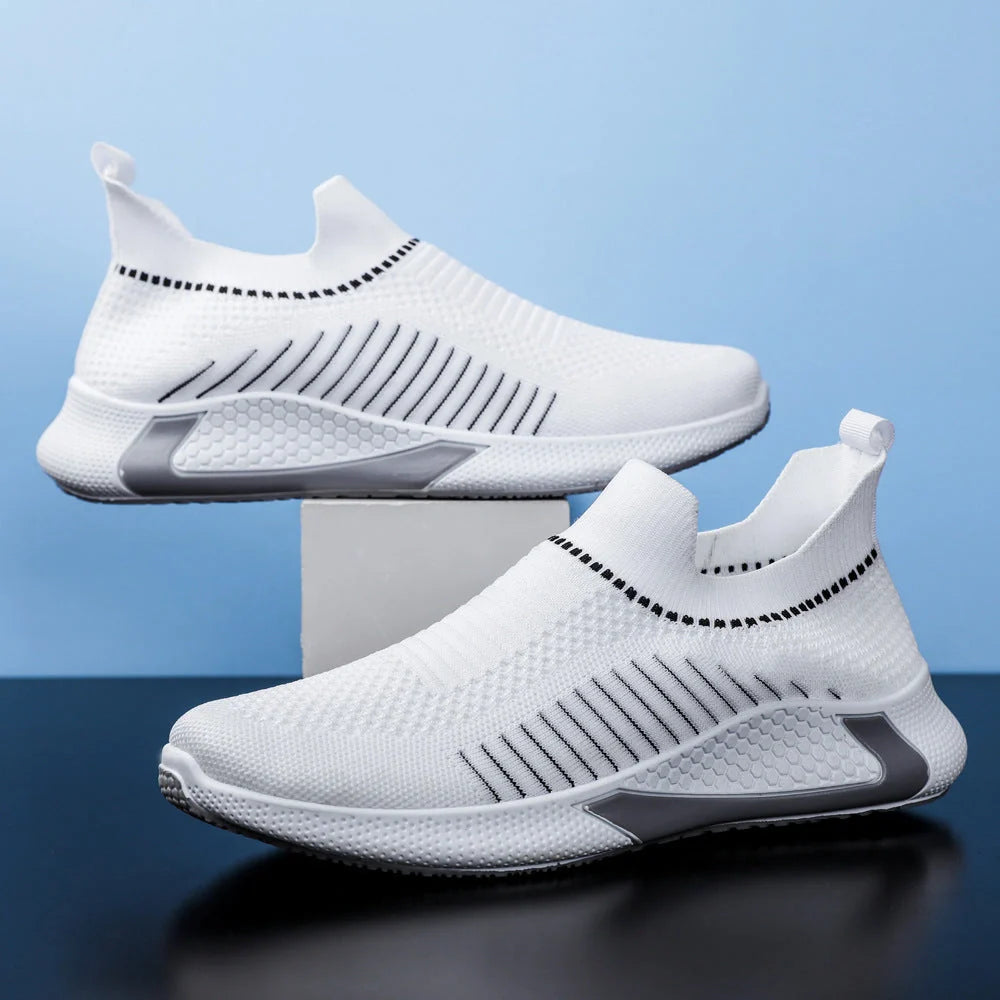 Men's breathable mesh sock shoes with striped design for outdoor activities