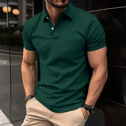 Premium Short Sleeve Polo Shirt for Men in Solid Color with Button Lapel Design
