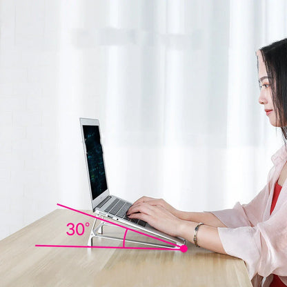 Aluminium alloy laptop stand with non-slip silicone pads in Space Grey and Aurora Silver