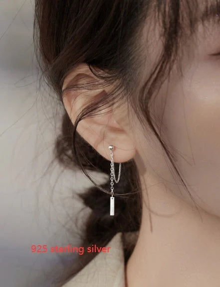 Elegant tasseled stud earrings featuring a contemporary geometric design in silver, gold, and 925 sterling silver finishes
