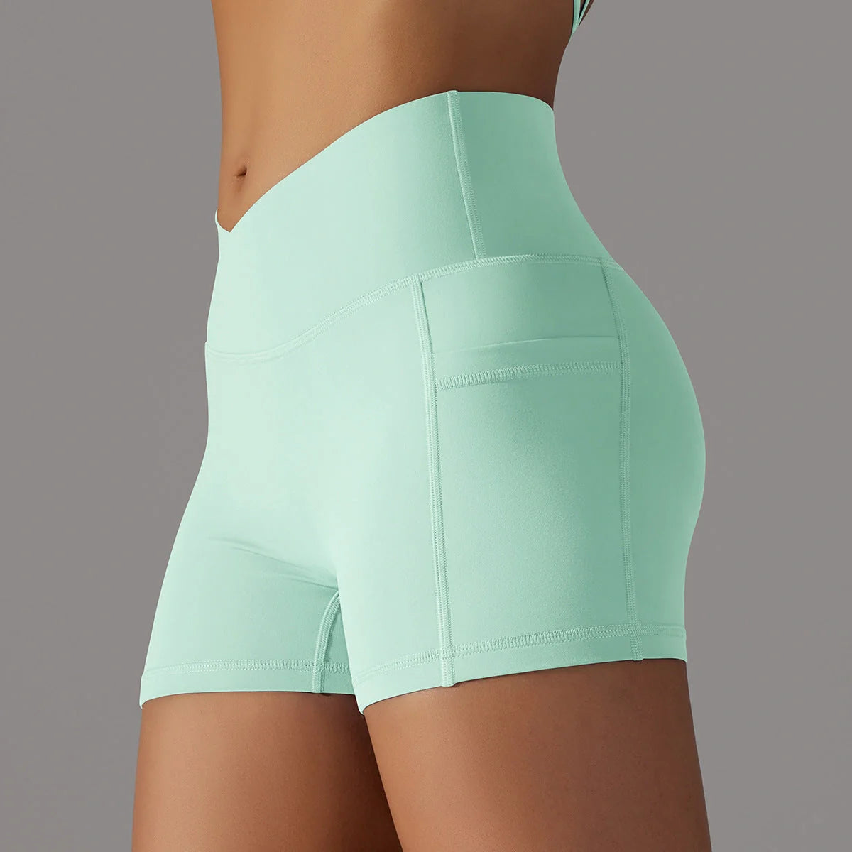 Women's yoga shorts with phone pocket in various colours