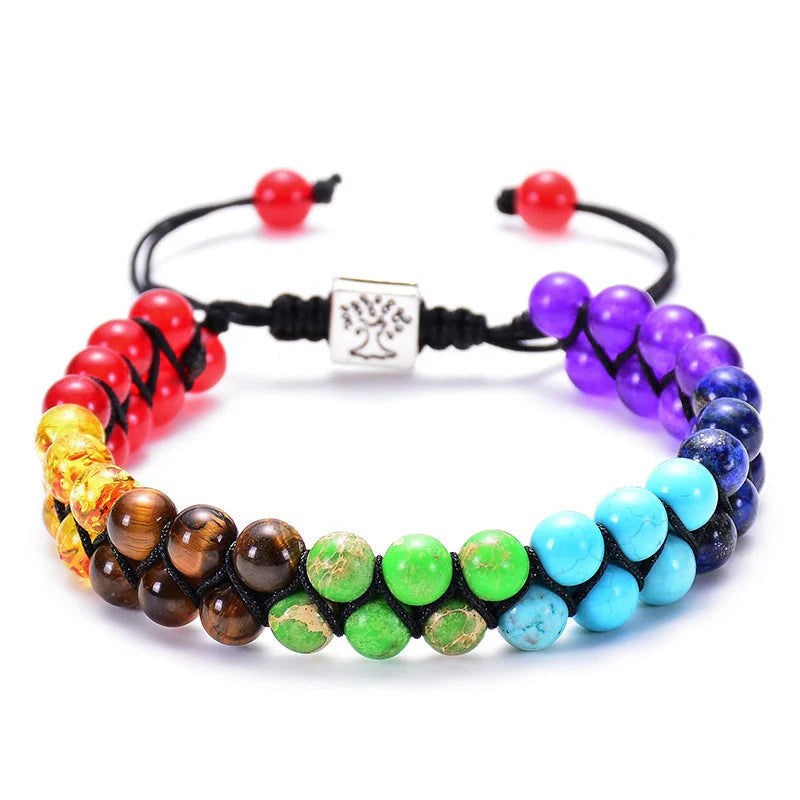 Handmade 7 Chakra Stone Bead Yoga Meditation Bracelet for women, featuring natural gemstones.