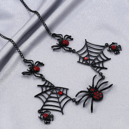 Spooky spider and spider web clavicle necklace, a must-have Halloween fashion accessory with adjustable length and captivating design.