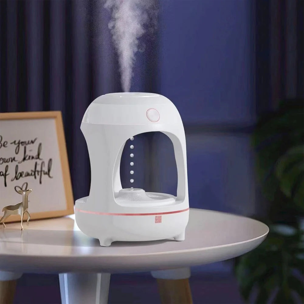 Levitating Water Drops Humidifier with LED night light on a desk