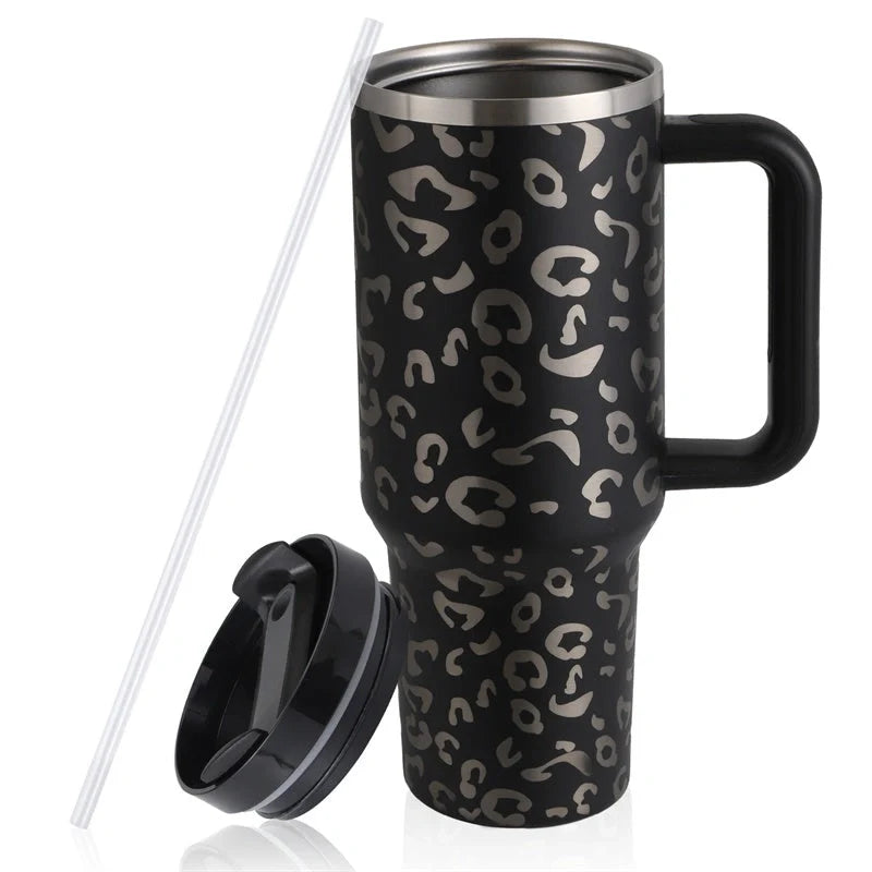 40oz stainless steel coffee mug with handle and straw, BPA-free, various colours available